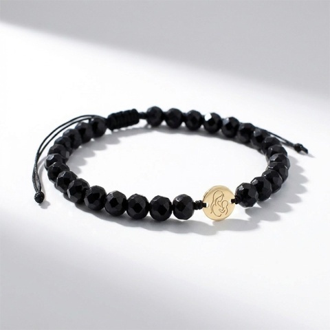 Brățară cu bănuț din aur 14K și cristale negre – personalizată - Img 3