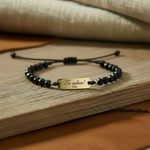 Brățară cu cristale și plăcuță din aur 14K pe șnur – Bijuterie personalizată Evana - Img 3