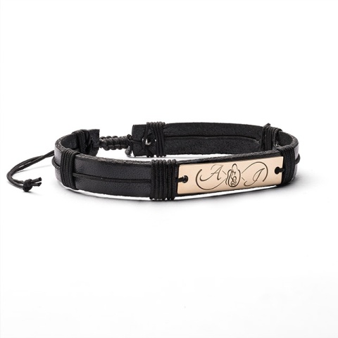 Brățară Personalizată Piele & Aur 14K Reglabilă - Cadou Unic - Img 5