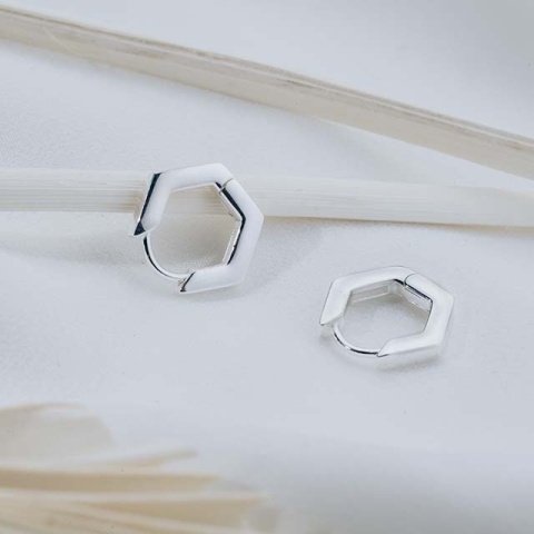 Cercei din Argint Solid - Eleganță Geometrică Hexagon - Img 2