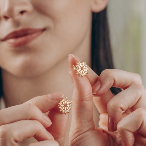 Cercei soare argint 925 placat cu aur, 15 mm, închidere cu șurub - Img 5