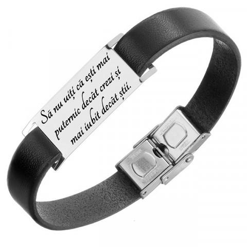 Robust - Personalisiertes Armband aus echtem Leder und Silberplatte (Verschluss aus Edelstahl) - Img 2
