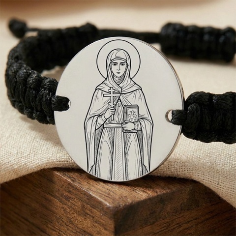Sfânta Parascheva – brățară din argint 925 pe șnur, personalizabilă