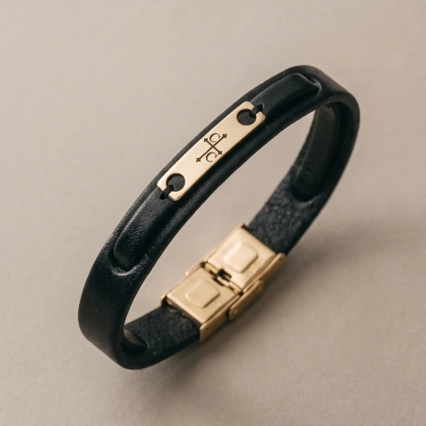 Sven Personalisiertes Leder &amp; 14K Gold Sven Armband (Edelstahlverschluss) - Img 10
