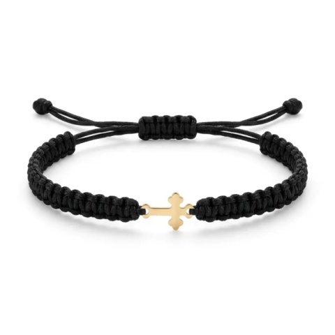 Brățară Bărbați cu Șnur și Cruciuliță din Aur 14K - Img 5