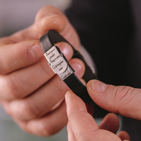 Brățară Bărbați Piele cu Busolă Argint 925 Personalizată - Img 2