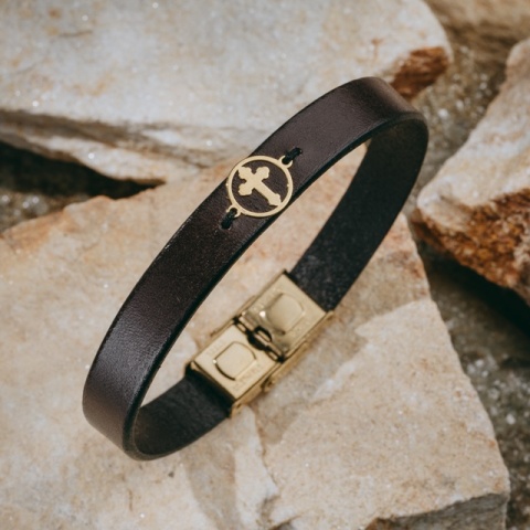 Brățară Bărbați Piele cu Cruce Aur 14K Personalizată – Model Protecție - Img 8