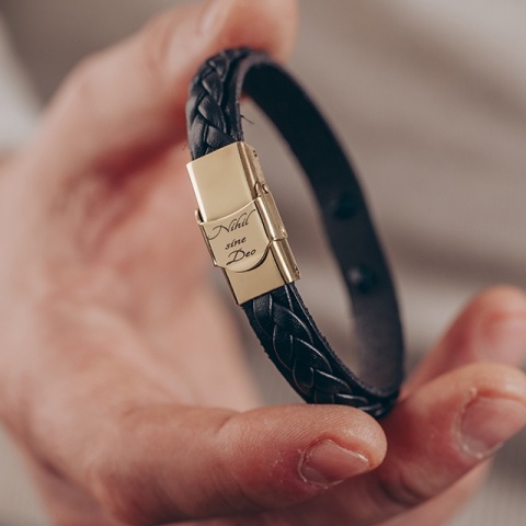 Brățară Bărbați Piele cu Cruce Aur 14K Personalizată – Model Spiritualitate - Img 2