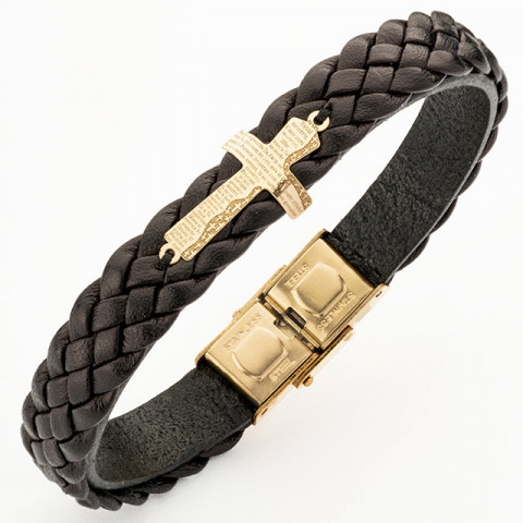Brățară Bărbați Piele cu Cruce Aur 14K Personalizată – Rugăciunea Tatăl Nostru - Img 8
