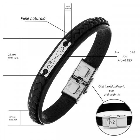 Brățară Bărbați Piele cu Plăcuță Argint 925 Personalizată – Model Elegant - Img 8