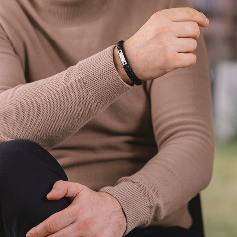 Brățară Bărbați Piele cu Plăcuță Argint 925 Personalizată – Model Elegant - Img 6