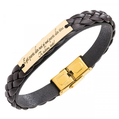 Brățară Bărbați Piele Împletită și Plăcuță Aur 14K Personalizată – Model Legământ - Img 9