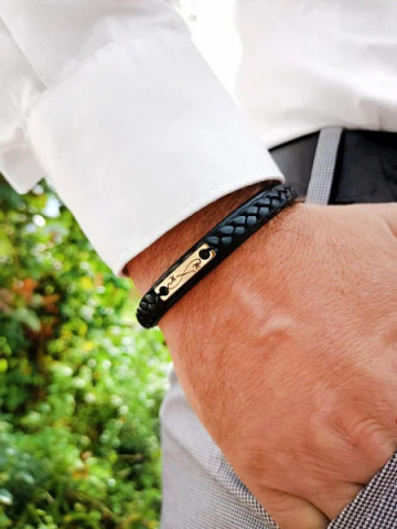 Brățară Bărbați Piele și Plăcuță Aur 14K Personalizată – Model Elegant - Img 8
