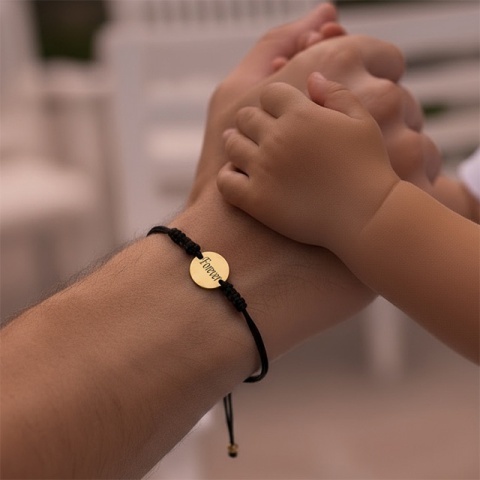 Brățară cu șnur și bănuț din aur 14K 12 mm