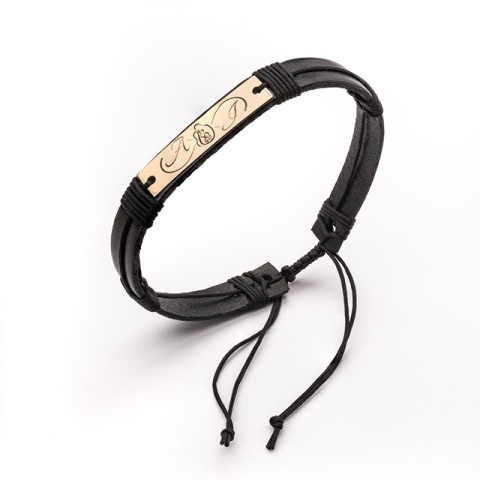 Brățară Personalizată Piele & Aur 14K Reglabilă - Cadou Unic - Img 2