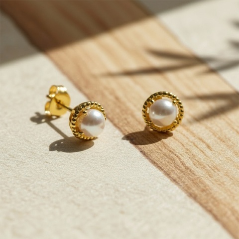 Cercei cu Perlă Albă din Argint 925 – 7×7 mm - Img 2
