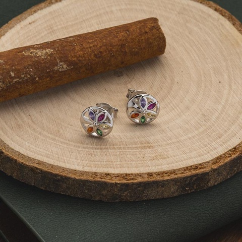 Cercei floral cu zirconii mix – bijuterii fine din argint pentru femei