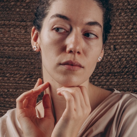 Cercei din Argint cu Șurub, Zirconiu și Opalit în Formă de Lună, 10 mm - Img 4
