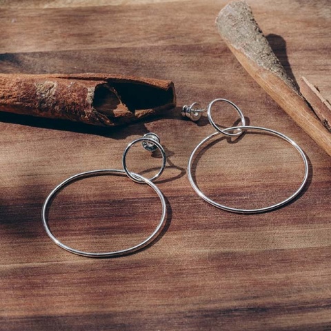 Cercei Geometrici din Argint 925 – Forme Rotunde și Jucăușe, Lungime 6 cm - Img 2