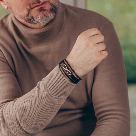Etern M Armband aus Leder und Gelbgold oder 14 Karat Weißgold (Verschluss aus Edelstahl) - Img 4