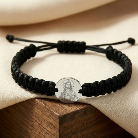 Iisus Hristos – brățară din argint 925 pe șnur, personalizabilă - Img 3