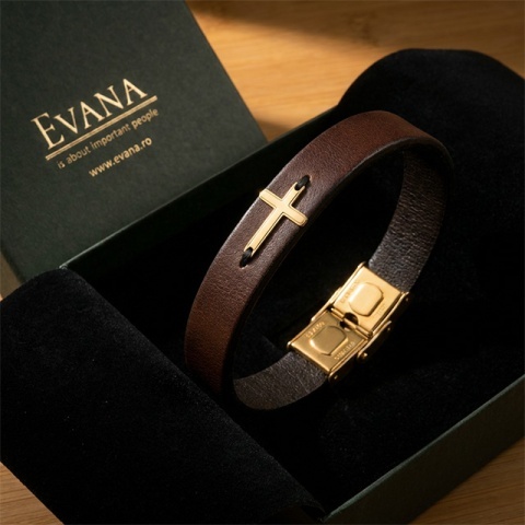Personalisiertes Leder &amp; Kreuz 14K Gold Kreuz-Armband - Spirituelles Symbol und Schutz (Edelstahlverschluss) - Img 6