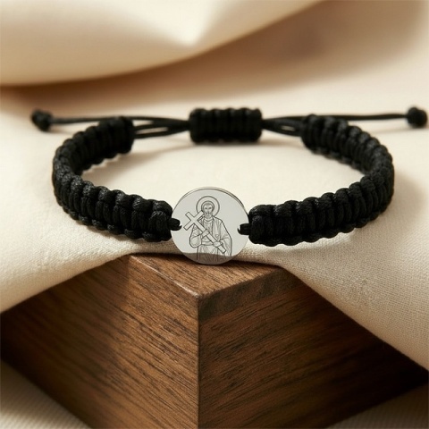 Sfântul Andrei – brățară din argint 925 pe șnur, personalizabilă - Img 3
