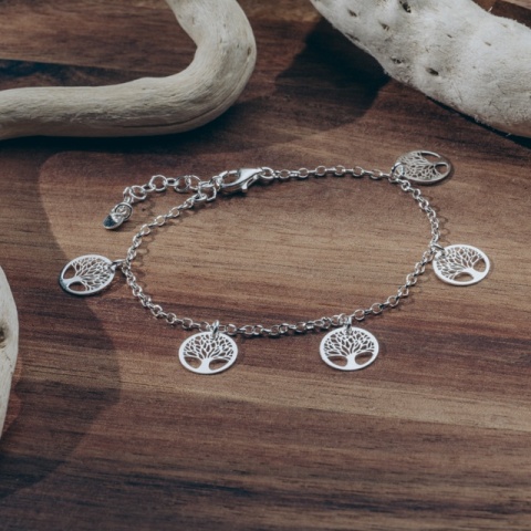Silberarmband mit 5 Lebensbaum-Anhängern - Img 1