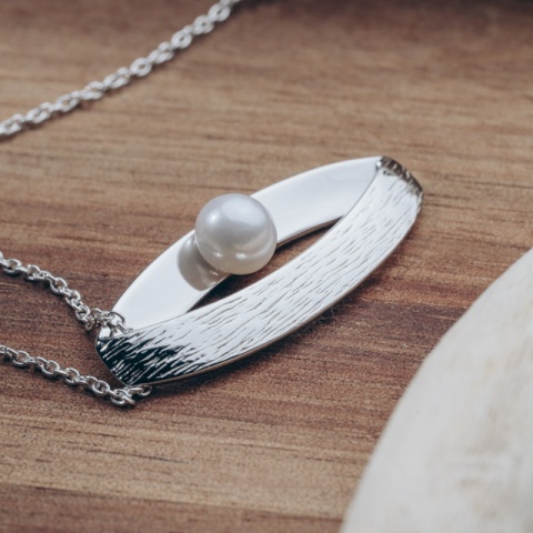Sterling Silber Perlenkette - Oval strukturiertes Design - Img 2