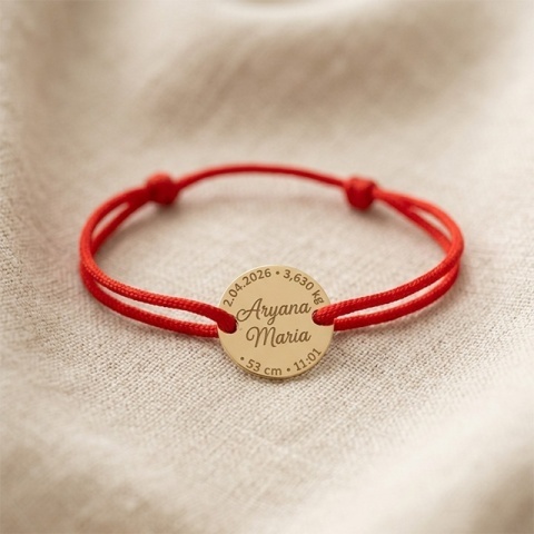 Brățară personalizată aur 14K pentru mamă cu nume copil și dată naștere