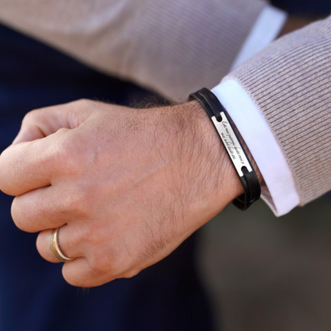 Brățară Bărbați din Piele și Argint 925 – Cadou Personalizat cu Mesaj Lung Gravabil | Elegance - Img 10