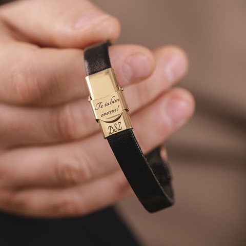 Brățară Bărbați Piele cu Busolă Aur 14K Personalizată – Model Roza Vânturilor - Img 2