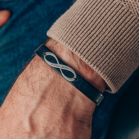 Brățară Bărbați Piele cu Infinit din Argint 925 Personalizată – Model Infinit - Img 3