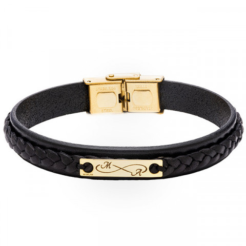 Brățară Bărbați Piele și Plăcuță Aur 14K Personalizată – Model Elegant - Img 11