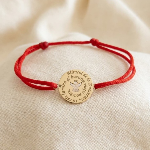 Brățară Copii Aur 14K cu Înger Protector și Șnur Roșu – Personalizată cu Prenume - Img 6