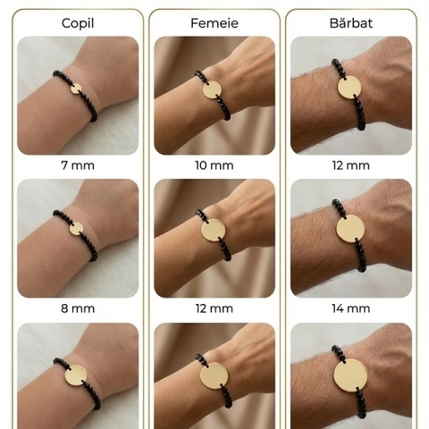 Brățară cu bănuț din aur 14K și cristale negre – personalizată - Img 7