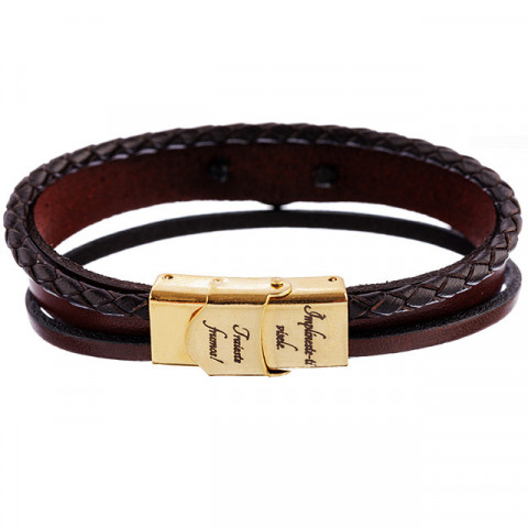 Brățară cu Busolă Aur 14K pentru Bărbați – Piele Naturală Personalizată - Img 8
