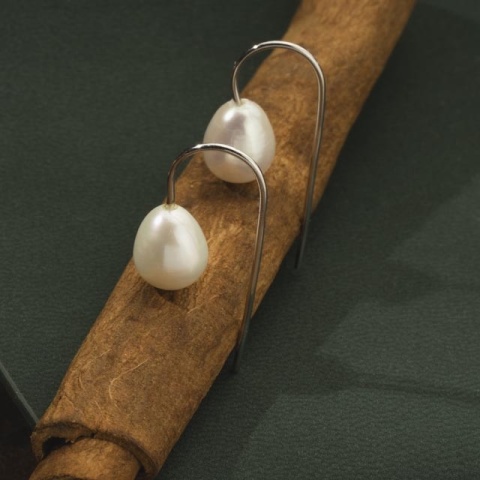 Cercei cu perle de cultură 8x10 mm din argint 925 | Rhodiu | Cercei eleganți albi - Img 2