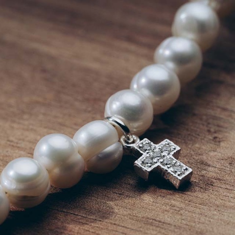 Colier Elegant cu Perle, Argint și Cruciuliță – Lungime Personalizabilă - Img 3