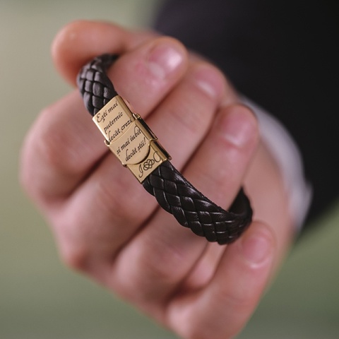Gentleman - Lederarmband mit 14-karätigem Goldelement - elegantes Design für Herren (Edelstahlschließe) - Img 2
