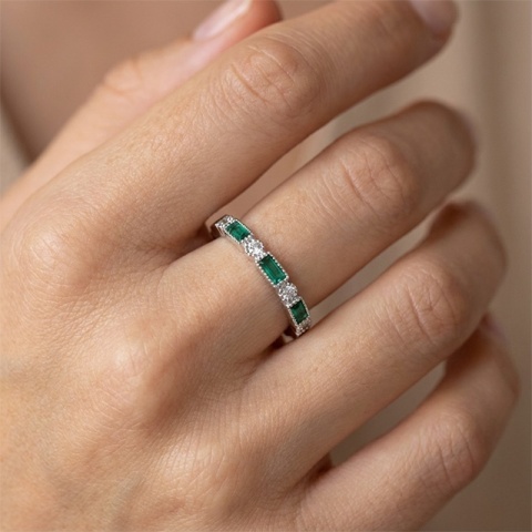 Inel din argint 925 cu zirconii verzi și albe, design elegant - Img 4