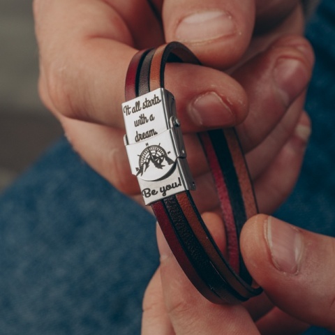 Brățară multisir piele naturală, închidere inox cu gravură, personalizabilă, elegantă, colorată