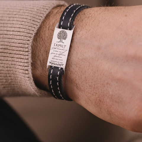 Robustes C genähtes Lederarmband mit individualisierbarer Platte - Img 7