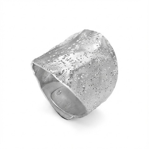 Set bijuterii din argint 925 cu textură diamantată, finisaj rodiat – inel reglabil și cercei creole - Img 3
