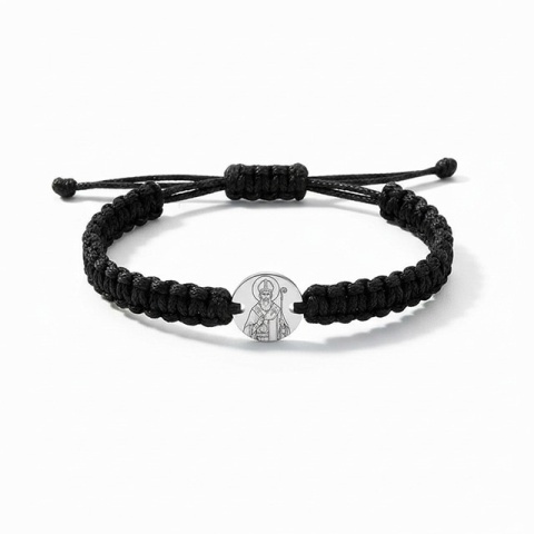 Sfântul Nicolae – brățară din argint 925 pe șnur, personalizabilă - Img 3