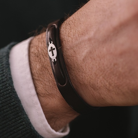 Sven S - Leder- und Silberarmband (Edelstahlschließe)
