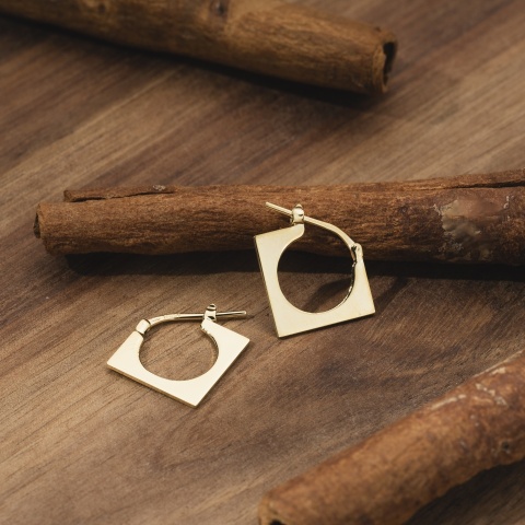 925 Sterling Silber Ohrringe mit geometrischem Design - Quadratisch 15mm &amp; Goldener Reif 11mm | Eleganz &amp; Brillanz - Img 2