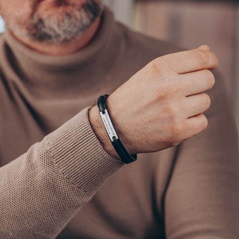 Brățară Bărbați din Piele și Argint 925 – Cadou Personalizat cu Mesaj Lung Gravabil | Elegance - Img 7