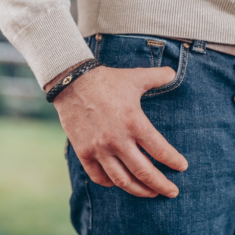 Brățară Bărbați Piele cu Cruce Aur 14K Personalizată – Model Spiritualitate - Img 8