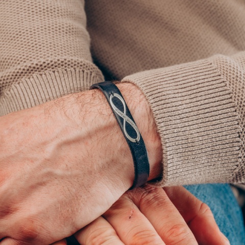 Brățară Bărbați Piele cu Infinit din Argint 925 Personalizată – Model Infinit - Img 4